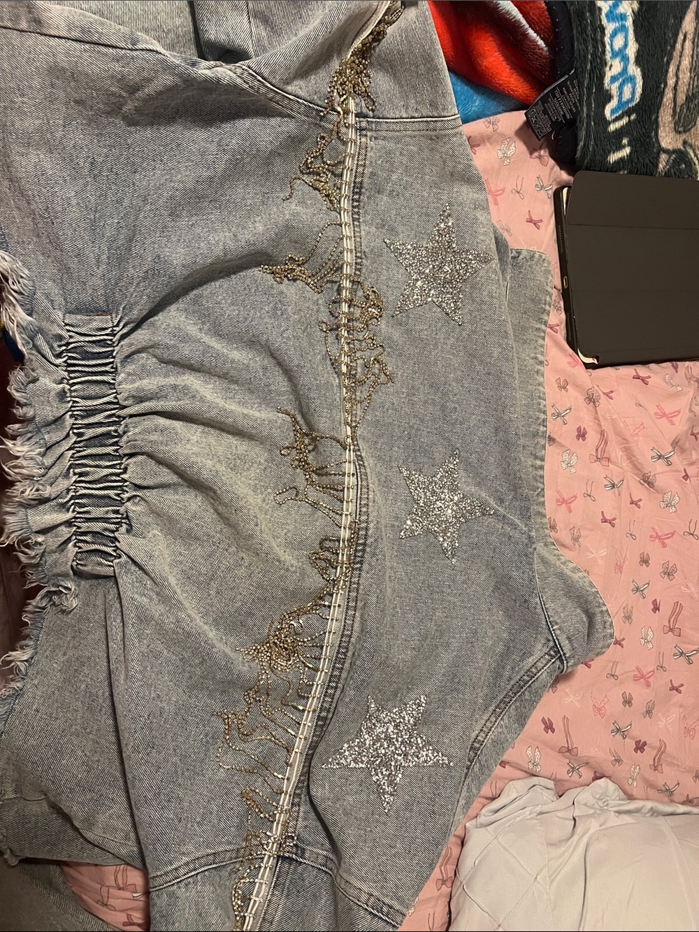Boutique 9 Light Wash Denim Jacket with Silver Glitter Stars